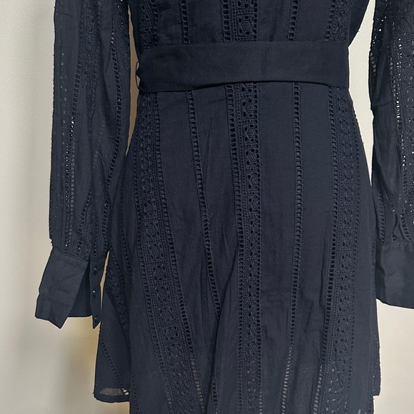 NWT Black Eyelet Long Sleeve Dress, Belted Cotton Dress-Classic Chic Fit & Flare - Picture 4 of 8